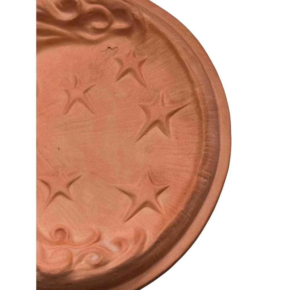 Terracotta Crescent Moon Face Star Wall Medallion Plaque Thomas Ceramics Texas